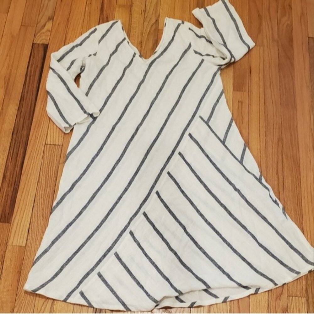 Soft Surroundings Striped Linen Blend Shirt Dress White Women’s Size XL